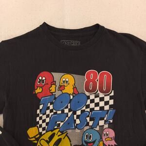 Pacman Video Game Graphic Crew Neck Long Sleeve Shirt Mens Size M Black